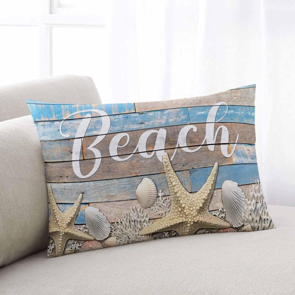 4637 Pillow Cover Lumbar Throw Pillow Cover, Brown Blue Wood Grain Beach